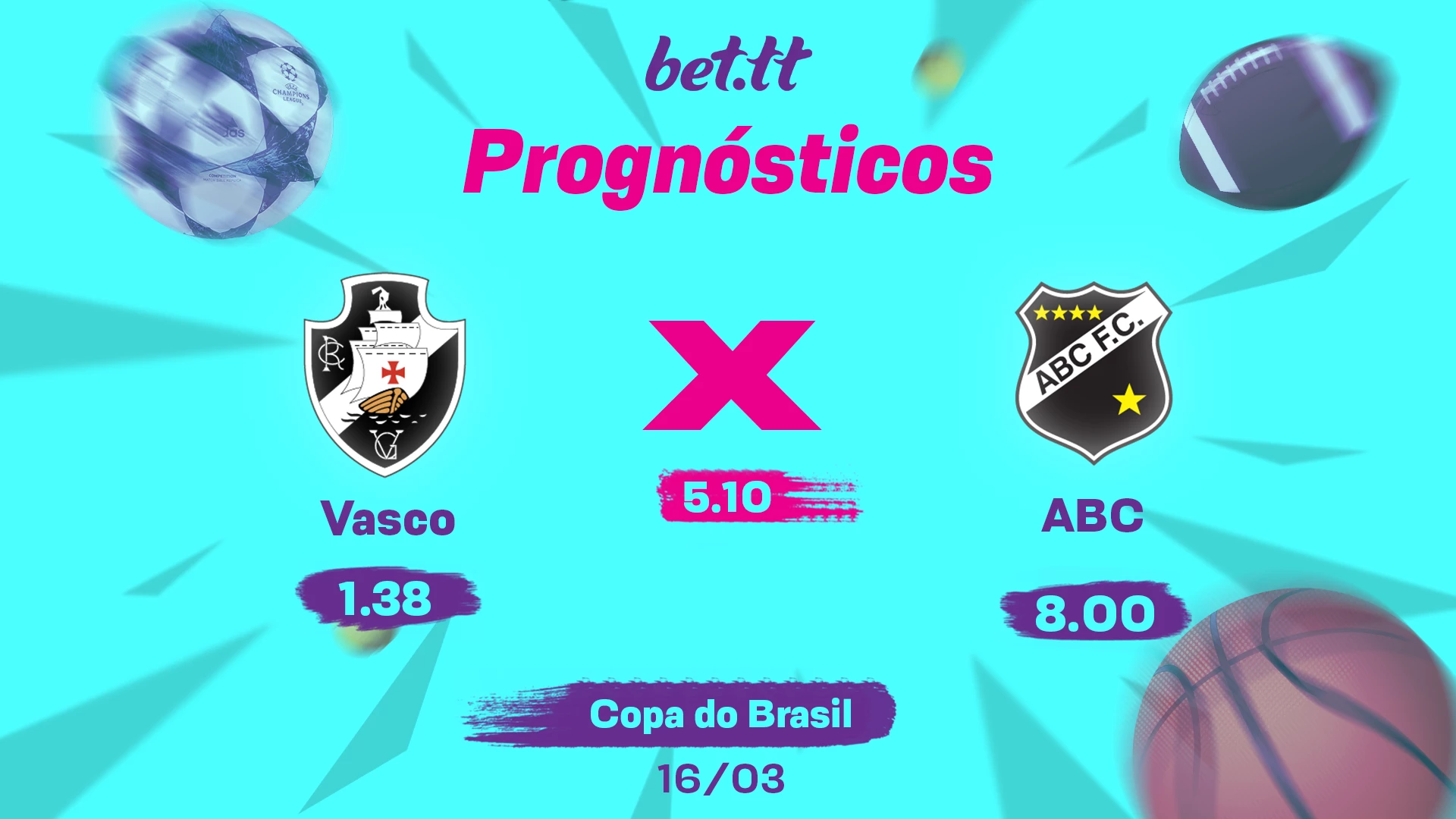 Palpite: Vasco x ABC - 16/03/23 - Bettt