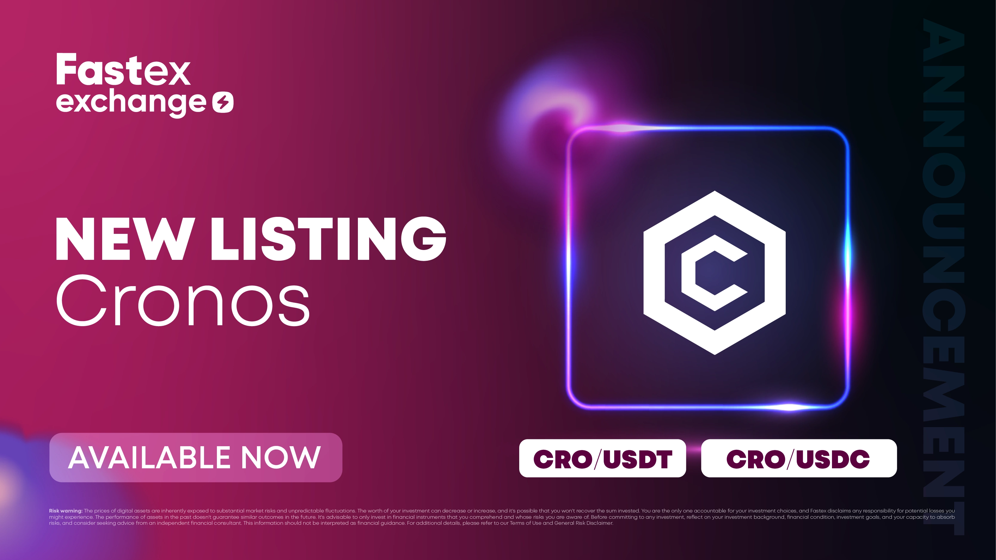 New listing on Fastex Exchange: Cronos (CRO)