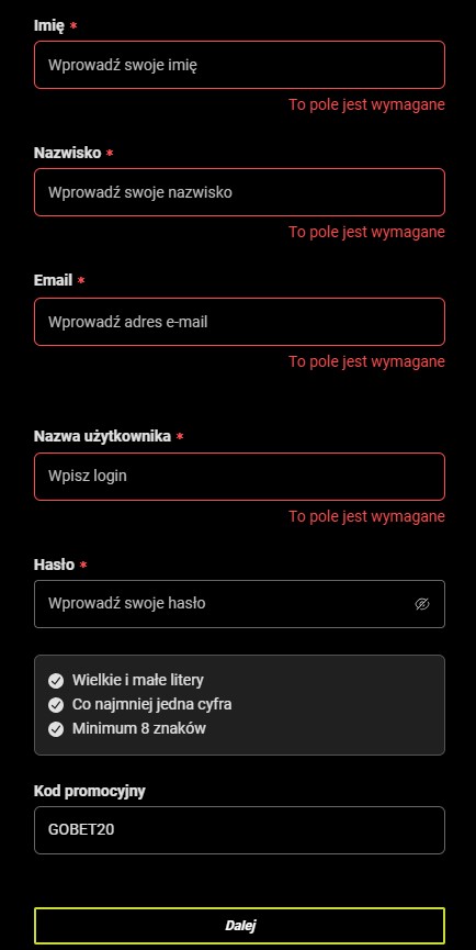 screenshot formularza rejestracji