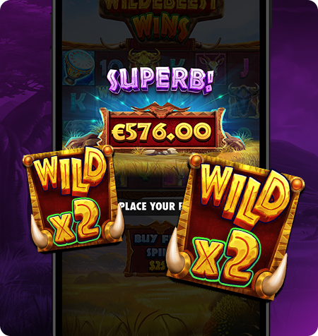Jogo de slot da Pragmatic Play Wild Wildebeest Wins.