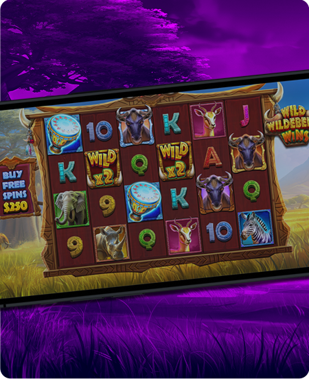 Jogo de slot da Pragmatic Play Wild Wildebeest Wins.