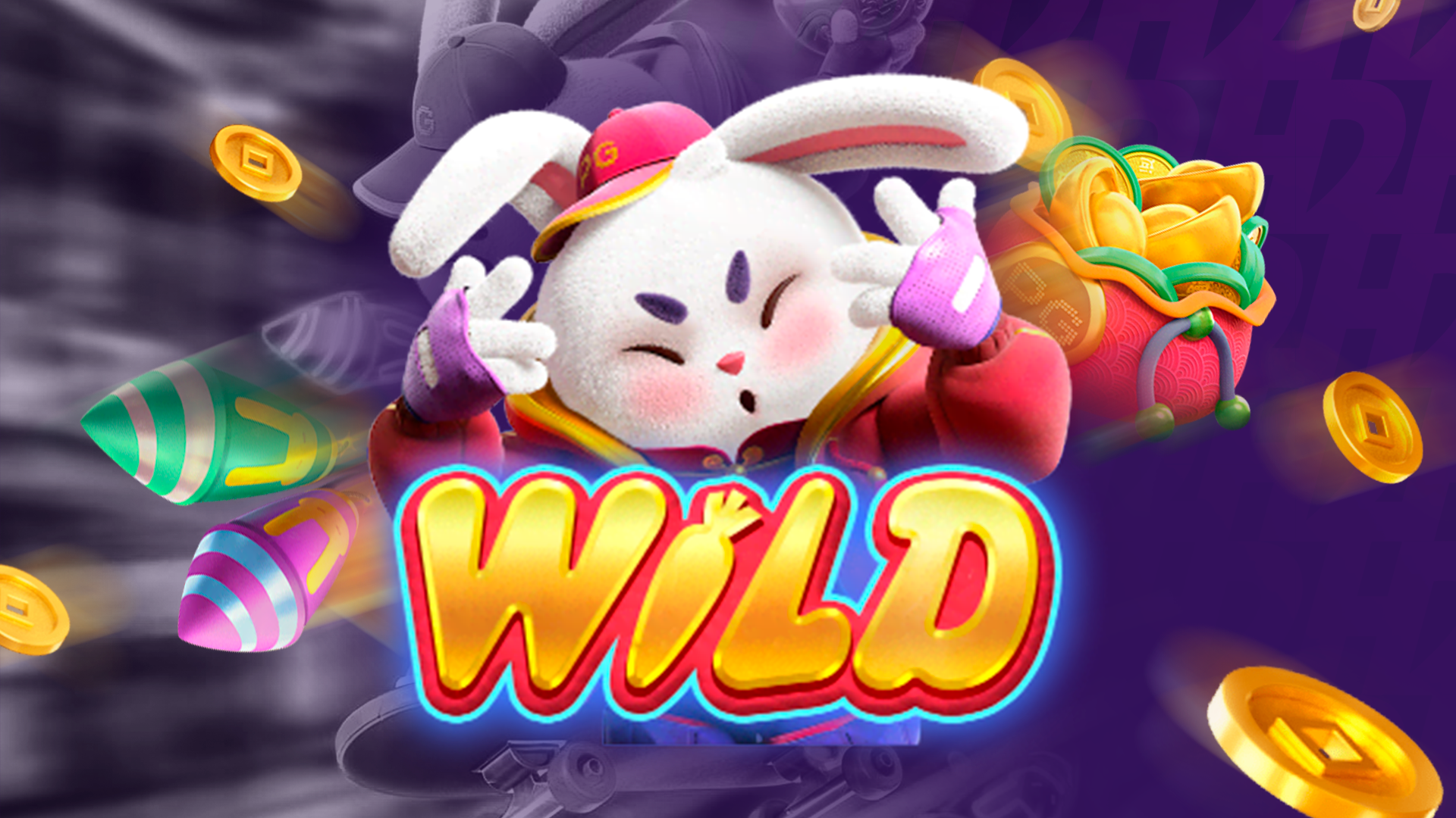 desenho do coelho do slot fortune rabbit com o texto wild por cima