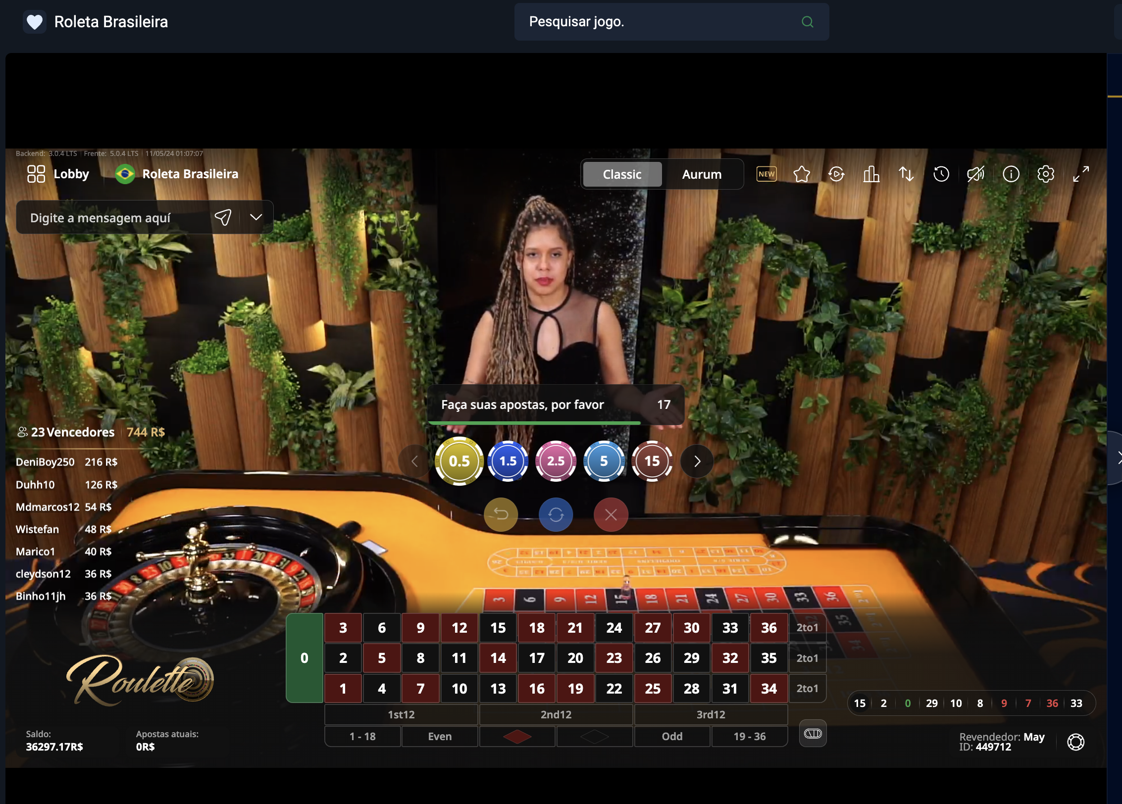 Roleta brasileira cassino ao vivo