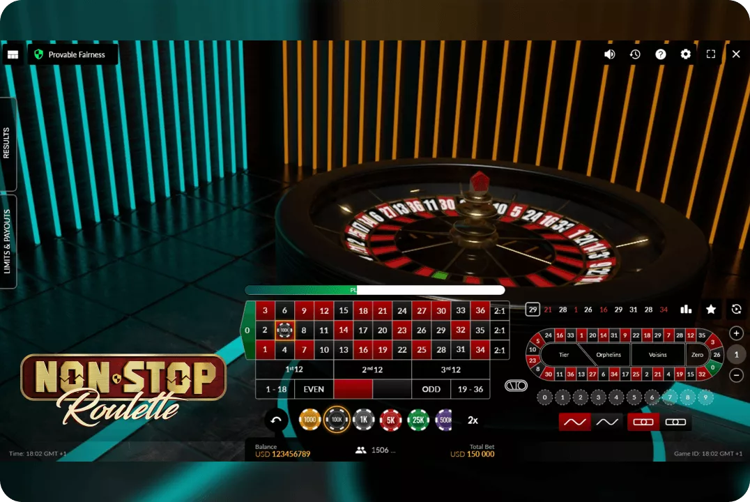 Betting on Non-Stop Roulette