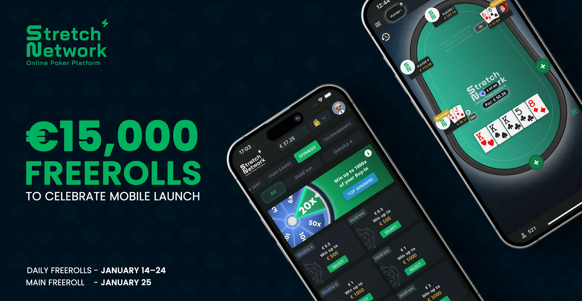 Get FREEROLLS to celebrate the launch of Stretch Network’s redesigned mobile version